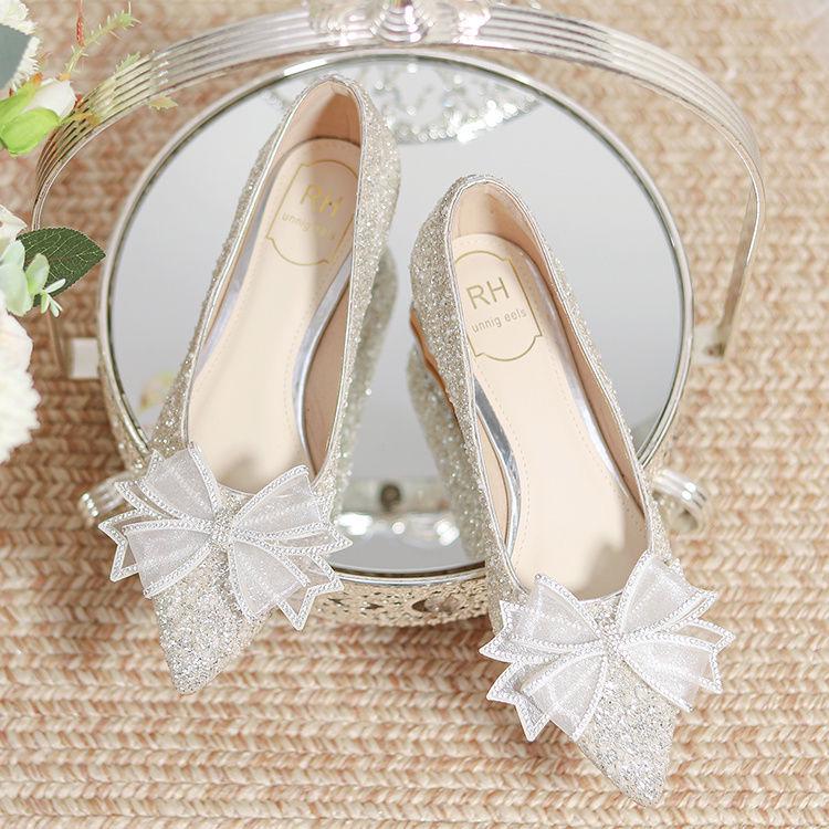 Comfortable Chunky Heel Bridal Shoes: Mid-Heel Crystal Wedding Shoes for Pregnant Brides