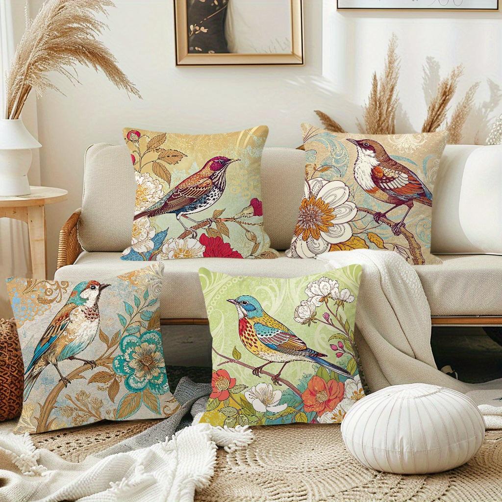 1/4pcs Vintage Floral Bird Throw Pillow Covers Rustic Farmhouse Decorative Cushion Cases for Home Sofa Bedroom Cushion cover