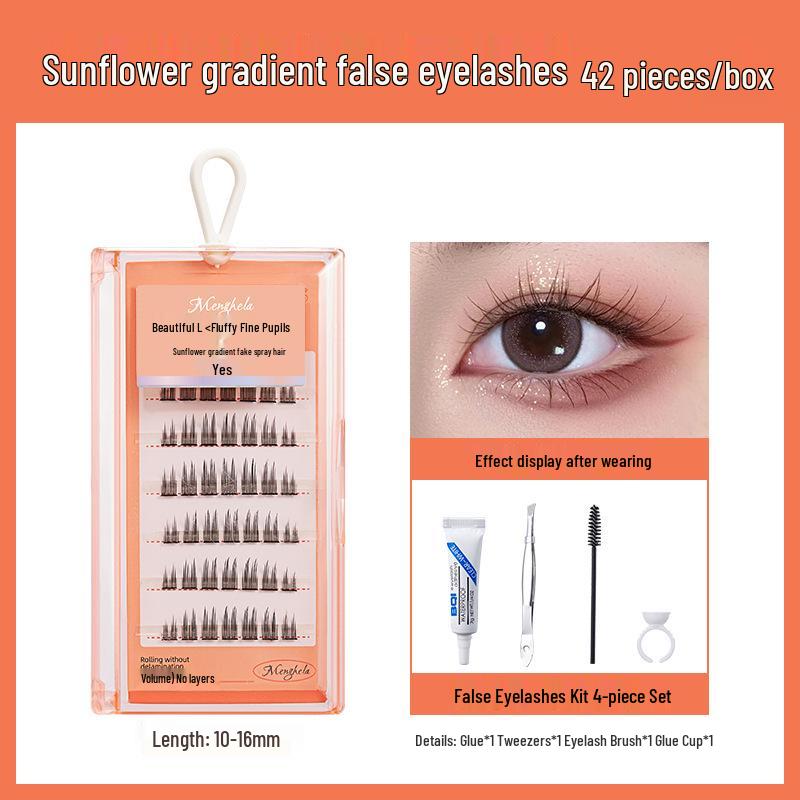 Menghela Big Eye Natural Curled False Lashes - Thin Stem Single Cluster for Lengthening