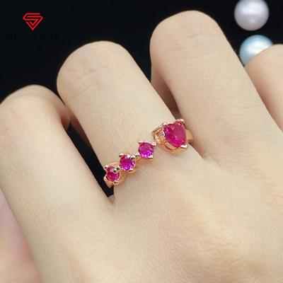 Red Corundum Online Popular Live New Product Imitation Red Tourmaline Heart Shaped Love Simple Temperament Light Luxury Open Ring Female
