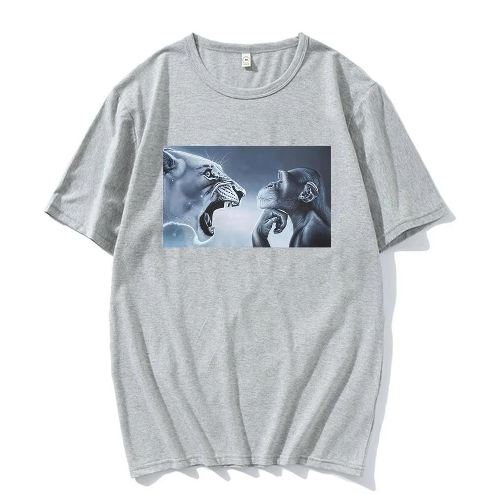 Funny Rage Bait Lion Monkey Meme Graphic TShirts Unisexs Unisex Fashion High Street T Shirt Oversized Loose Short Sleeves T Shirts