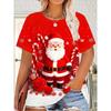 Women's Christmas T-Shirt Holiday Top Tee Round Neck Shirt Festive Wear Cheerful Print Short Sleeve T-Shirt