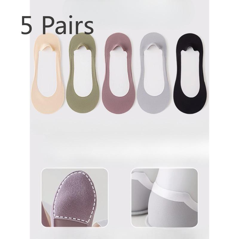 5 Pairs of Female Summer Thin Foot Protector Cotton Pad Non Slip with Ice Silk Shallow Mouth Invisible Socks