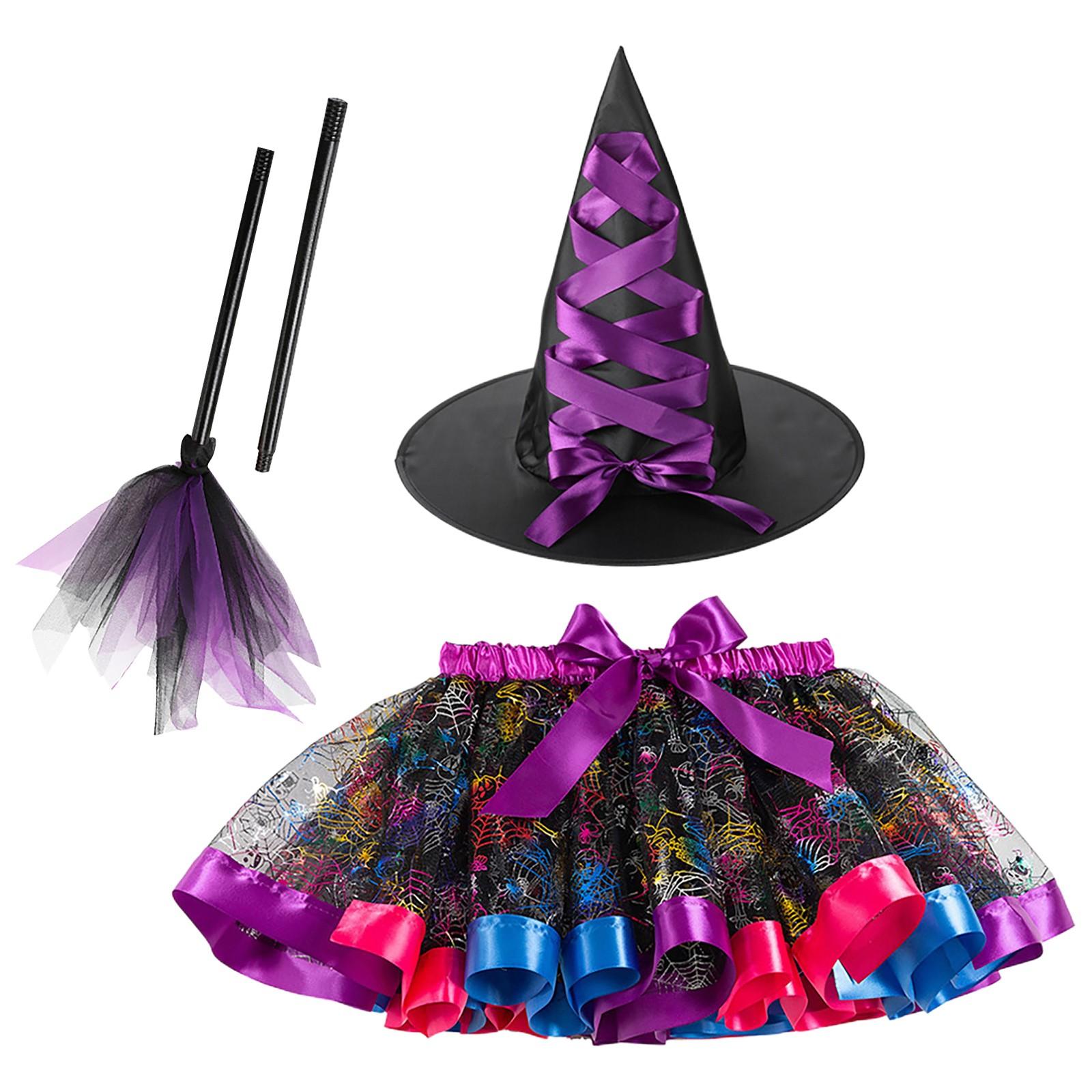 

Костюм ведьмы для девочек-малышей со шляпой, 3 предмета, костюм на Хэллоуин S фиолетовый