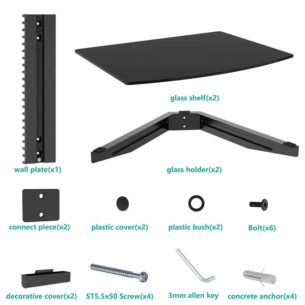 Floating TV Stand, 2 Tier Wall Mount Entertainment Center Shelf, Hvy Duty DVD Players Bracket, Strong Load Bring Media Console for Living Room, Bedr