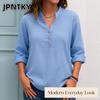 JPNTKY Women's Fashion Casual Solid Color Print Long Sleeve V Neck Blouses & Shirts