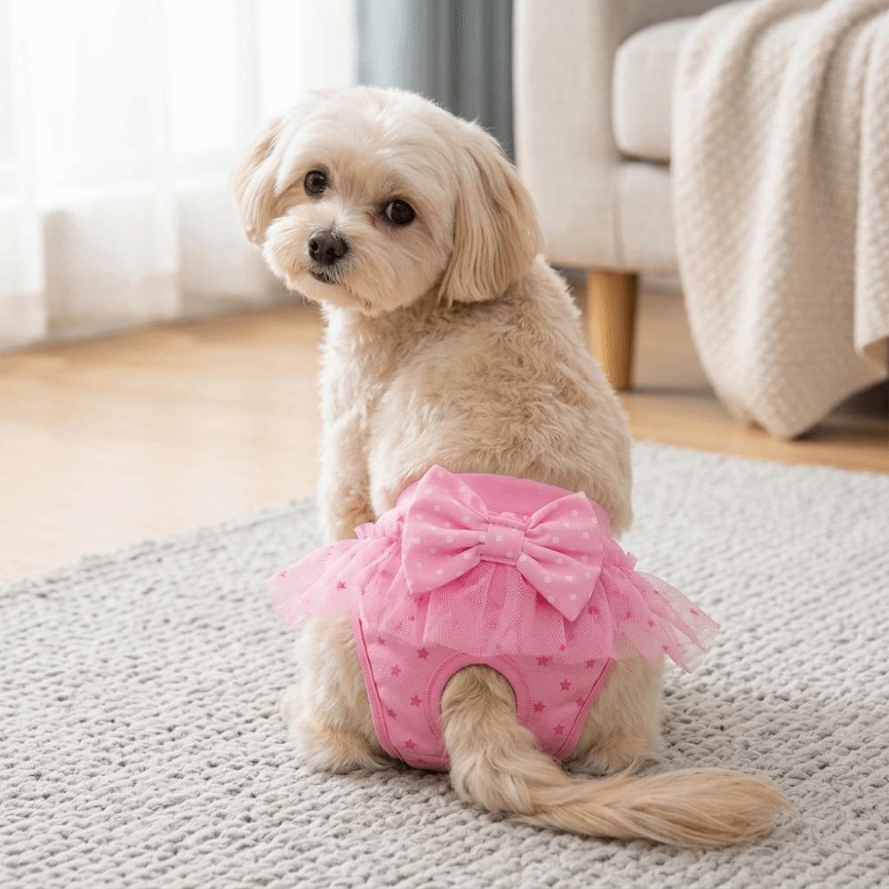 Schleifen-Dekor Hund Periodenunterwäsche Rosa Ton Haustier Kurze Hose Haustier Hygienehose Hund Läufigkeitspflege