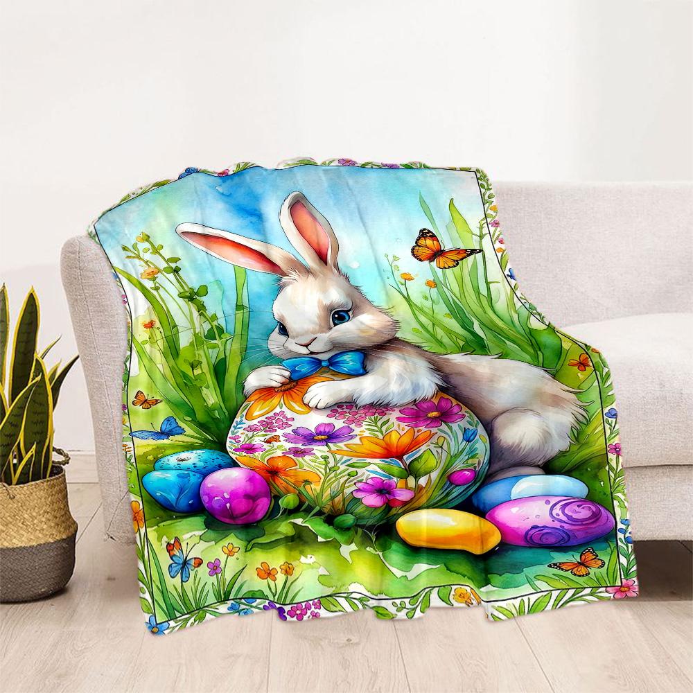 Easter Eggs And Bunnies Blanket,Suitable for Sofas, Offices, Travel, Living Rooms, Gifts To Relatives and Friends, Blanket,Suitable for All Seasons.