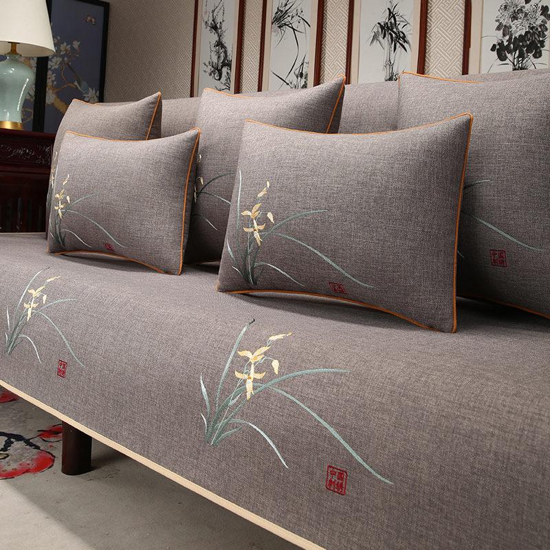 Chinese Mahogany Sofa Cushion Cover High-Grade Embroidered Arhat Bed Sofa Towel Solid Wood Sofa Cushion Backrest Towel