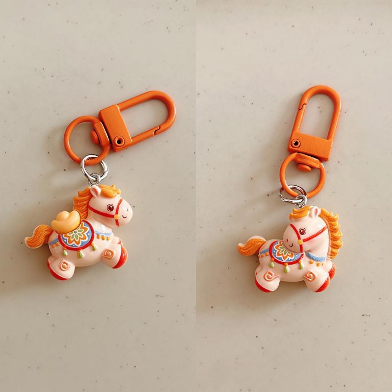 1/4Pcs Cartoon Year'S Pony Keychain Cute Horse Resin Car Keyring Backpack Decoration Pendant Accessories Year Gifts