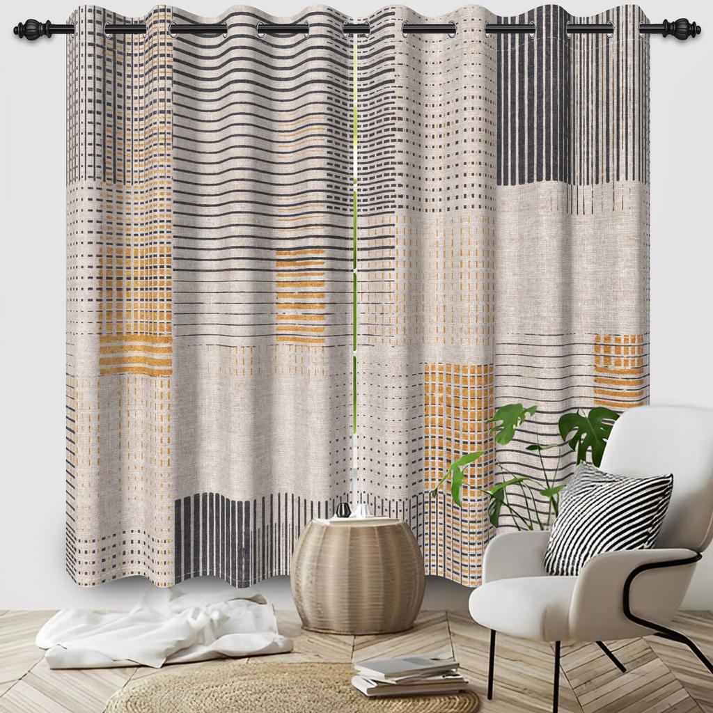 Light Blocking Abstract Geometric Curtains Minimalist Design Bedroom Living Room Window Decoration Hotel Home Drapes Curtain Set Of 2 Modern Made