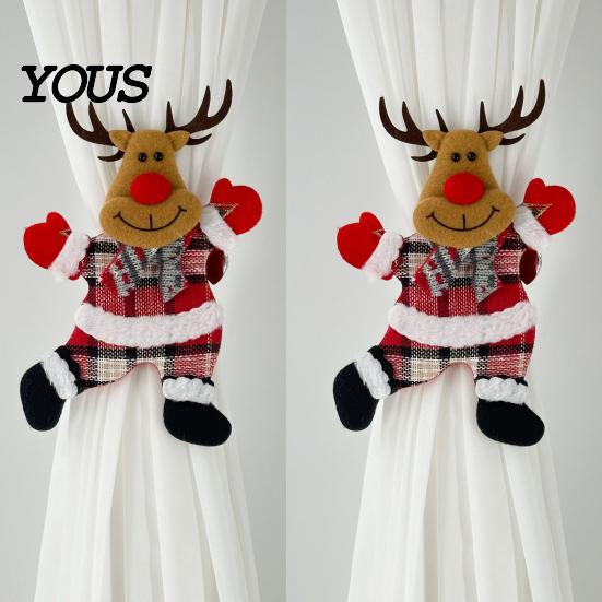Christmas Curtain Tiebacks for Living Room 2Pcs Santa Tiebacks, Dancing Reindeer Holdders, Metal Clip Theme Holders Office Cute Bear Holdbacks Window