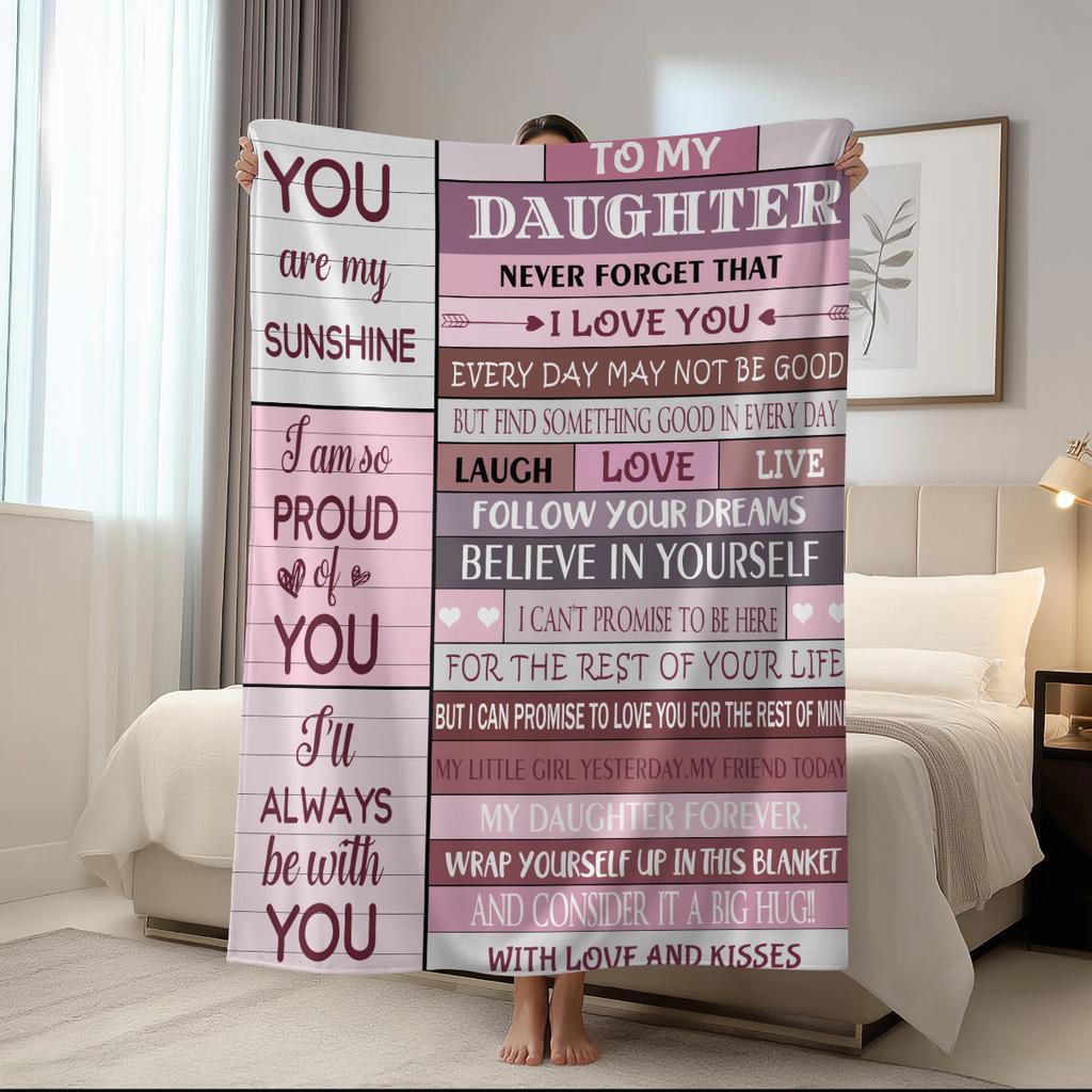 1Pc Motivational Quotes Printed Flannel Blanket Gift From Mom To Daughter, Nap Blanket, Christmas Gift For Daughter,