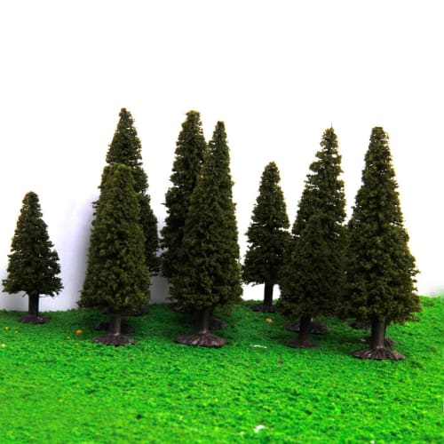 [No-Brand] Set of 15 Cedar Tree Model Trees, 6-10cm Tall, 3 Sizes for Model Trains