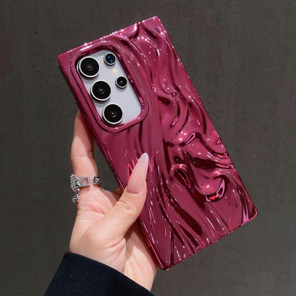 3D Pleated Electroplated Solid Color Drop-Proof Phone Case for Samsung S25 Ultra/S24 Plus/S23