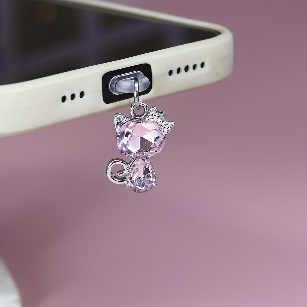 1 Stück Funkelnder Zirkonia Kristall Katze Handy Staubschutzstecker - Robuste Silikon Staubabdeckung, Stilvolles Geschenkzubehör