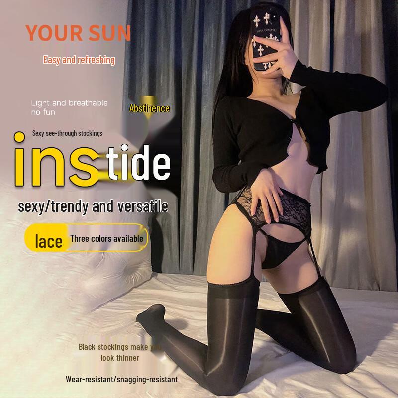 Yiershuang Women s Sexy Oil-Shine Suspender Stockings M