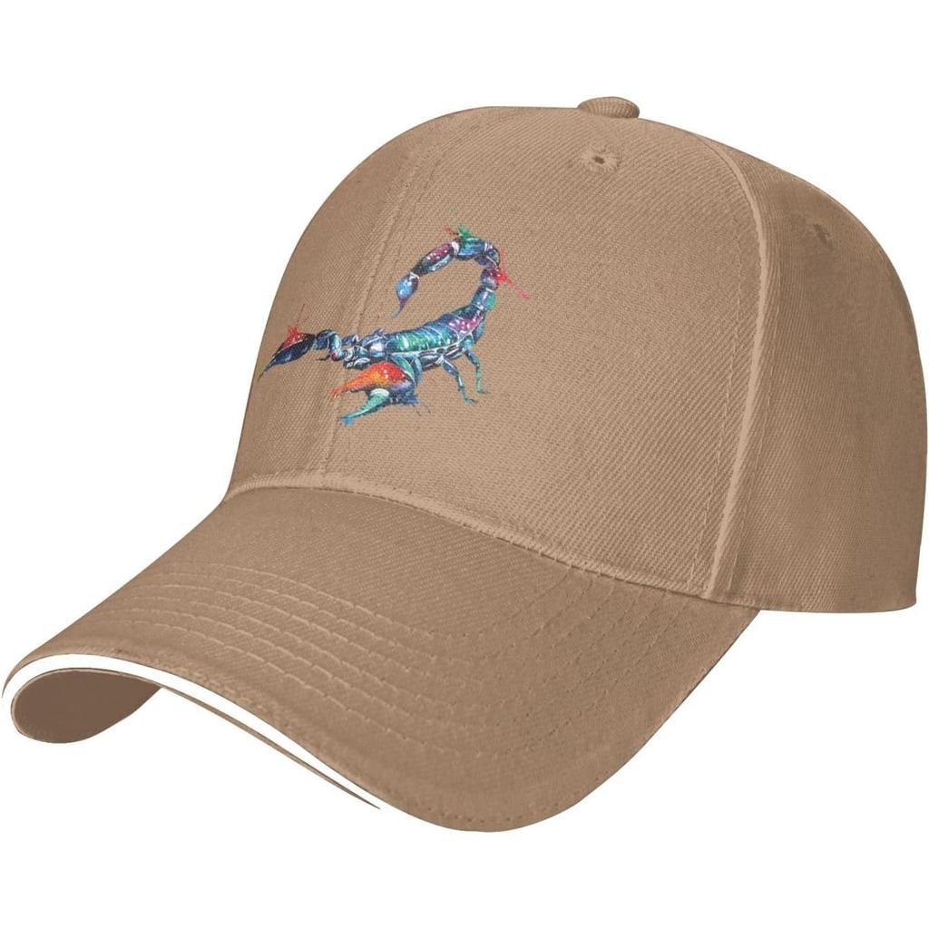 Vibrant Watercolor Scorpion Baseball Cap Polyester Sun Hat Casual Adjustable Trucker Cap for Adults