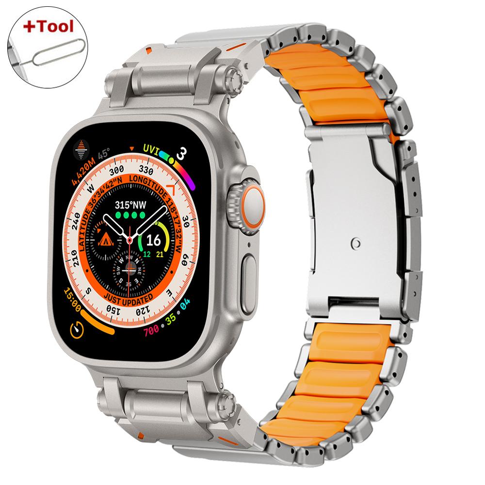 Titanium Rubber Watchband for Apple Watch Ultra 3 Band 49mm Man Metal Strap for Iwatch Series 11 10 9 8 7 6 5 SE3 44mm 45mm 46mm
