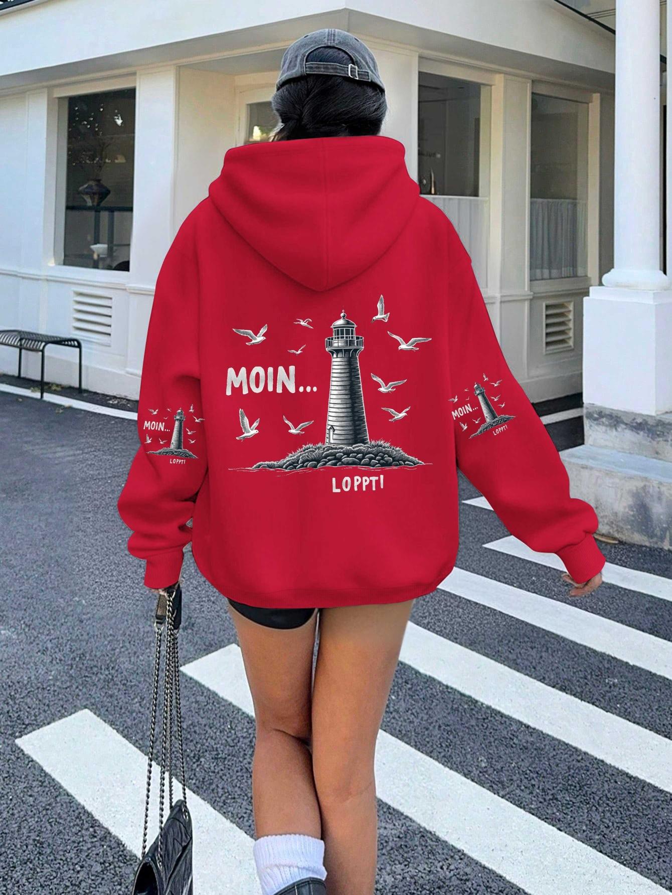 

Moin Lighthouse Seagulls Sketch women s hoodies XXL красный