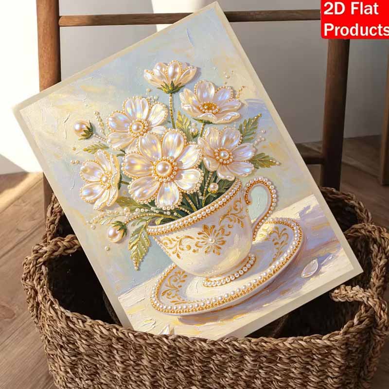 Tea Cup Pearl Painting Handmade DIY 5D Creative Ornaments Living Room Home Decoration Painting