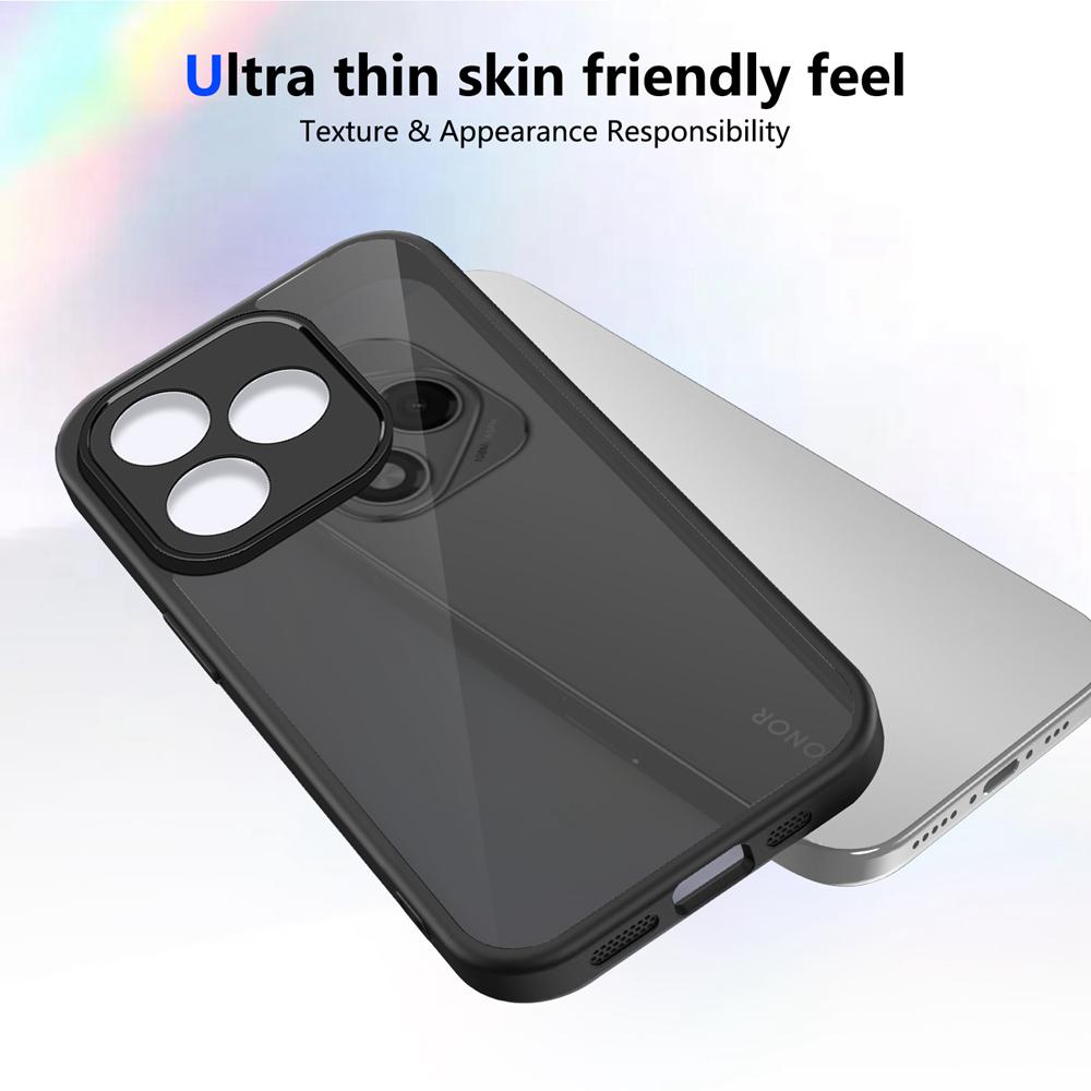 KEYSION Matte Translucent Black Phone Case for HONOR 600 Lite 5G Soft Silicone+PC Anti-slip Shockproof Back Cover for Honor X8d