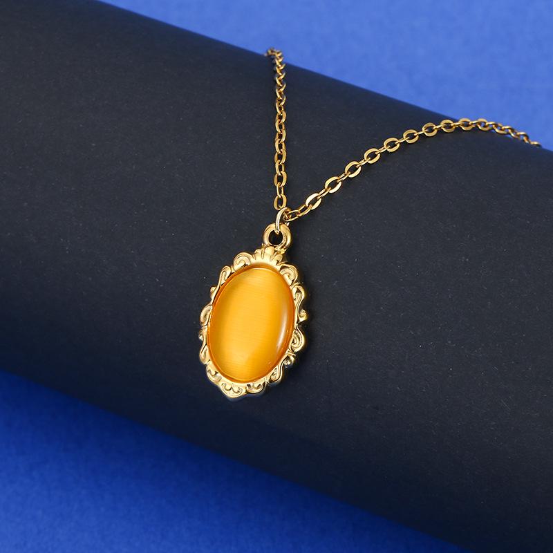 Stainless Steel Inlaid Tiger Eye Pendant Necklace - Retro Exquisite Clavicle Chain 2026