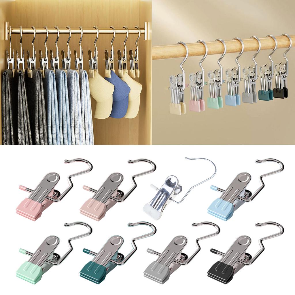 Set of 10pcs Durable Clips Bag Hanger Pants Hooks Stainless Steel Garment Clips for Travel and Home Clothing Storage