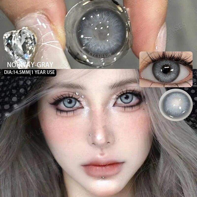 AMARA 1pair Colored Contact Lenses Natural Eye Lens Blue Eye Lenses Brown Lenses Gray Pupils Yearly Cosmetic Green Contacts