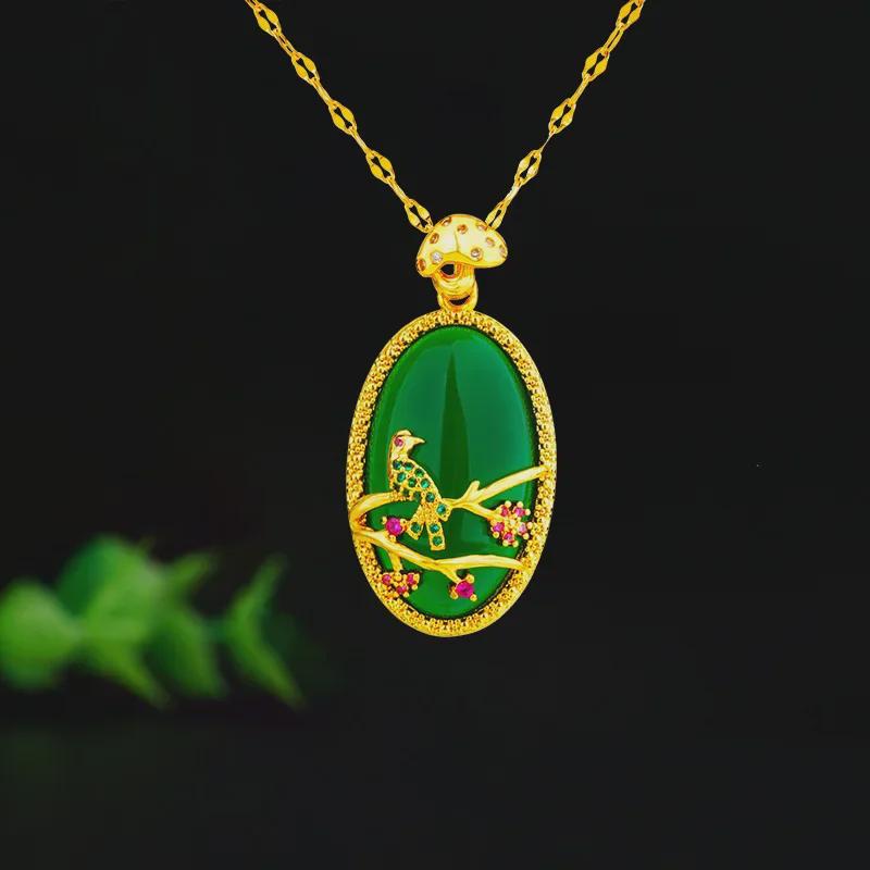 Elegant Jasper-Colored Magpie Pendant with Micro-Inlaid Design - Fashionable Women's Jewelry in Imitation 24K Gold Finish