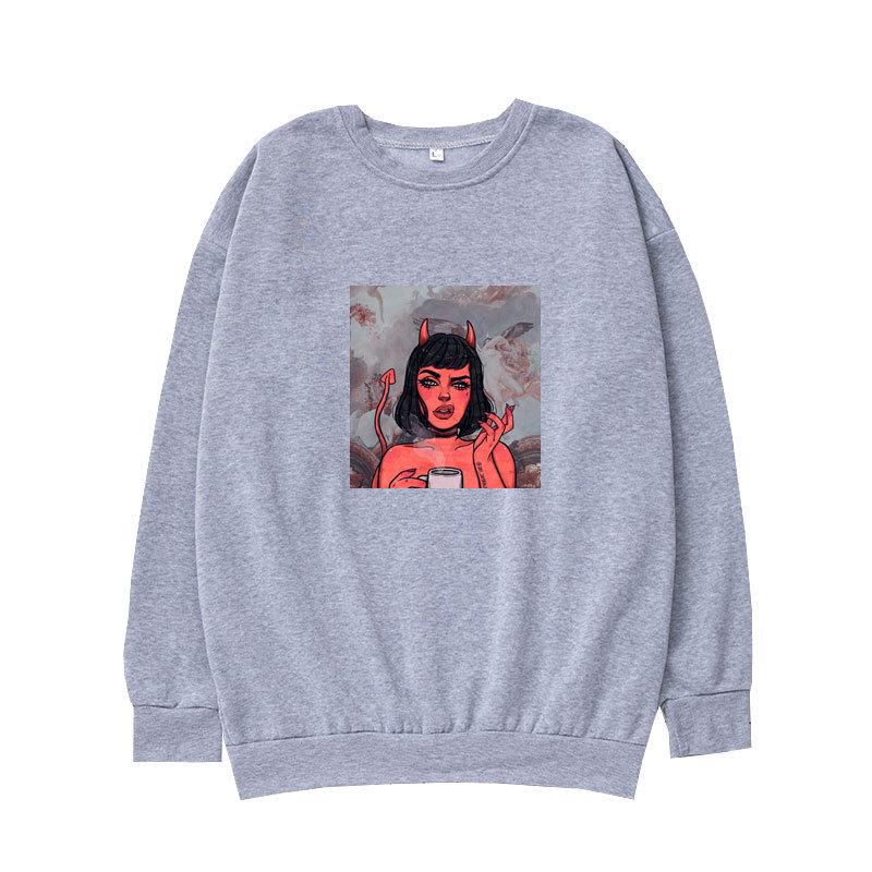 Witch-Themed Unisex Round Neck Pullover – Loose Long Sleeve Sweatshirt for Autumn/Winter