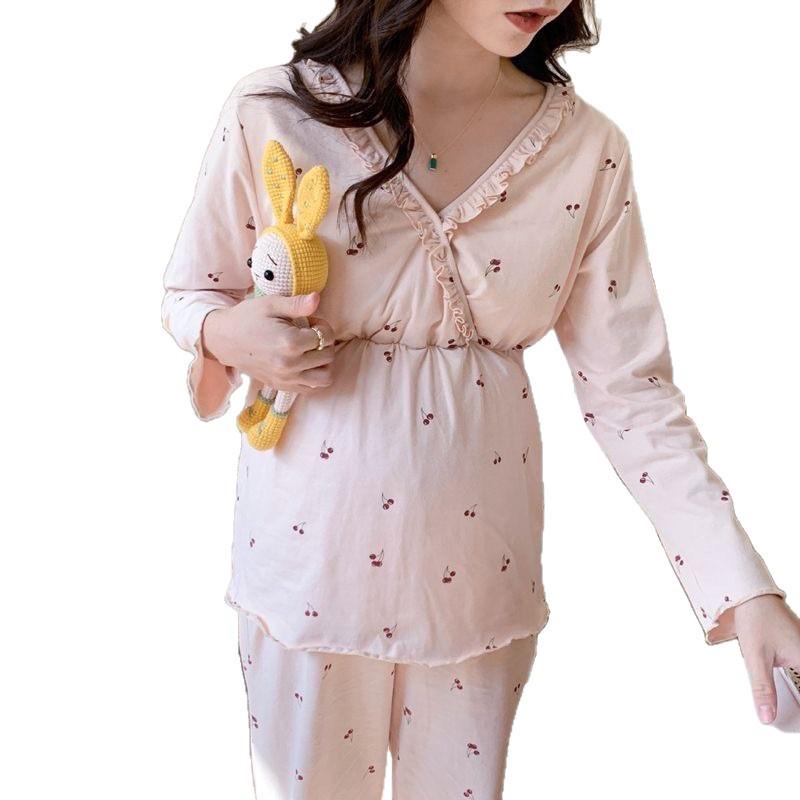 Spring & Autumn Maternity Pajama Set: Long Sleeve & Pants for Postpartum Nursing