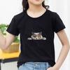 Kids Cotton T Shirt Peeking British Shorthair Cat Pattern Print Crew Neck Short Sleeve Tee Casual Breathable Boy Girl Summer Top