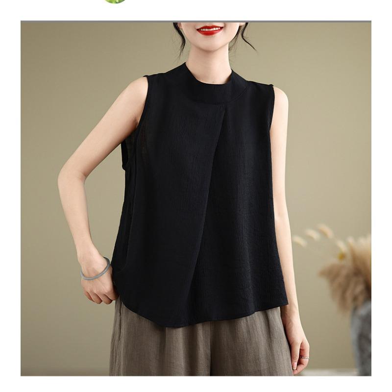 Women Loose Sleeveless Cotton Linen Summer Casual Top