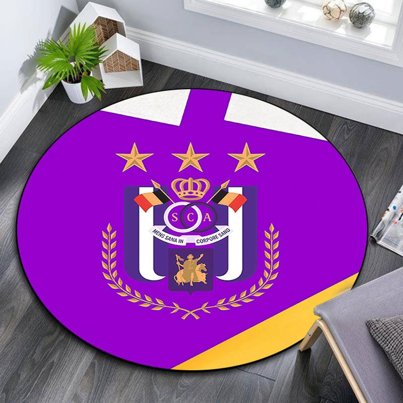 RSC Anderlecht, Tappeto Rotondo, Tappeto per Soggiorno Camera da Letto Divano Stanza dei Giochi Decorazione, Tappetino Antiscivolo