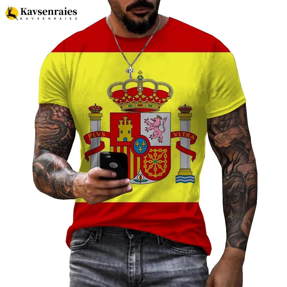 Summer Spain Flag 3D Printed T-shirt Men Harajuku Casual Oversized T Shirt Unisex Hip Hop Streetwear Cool Tops España