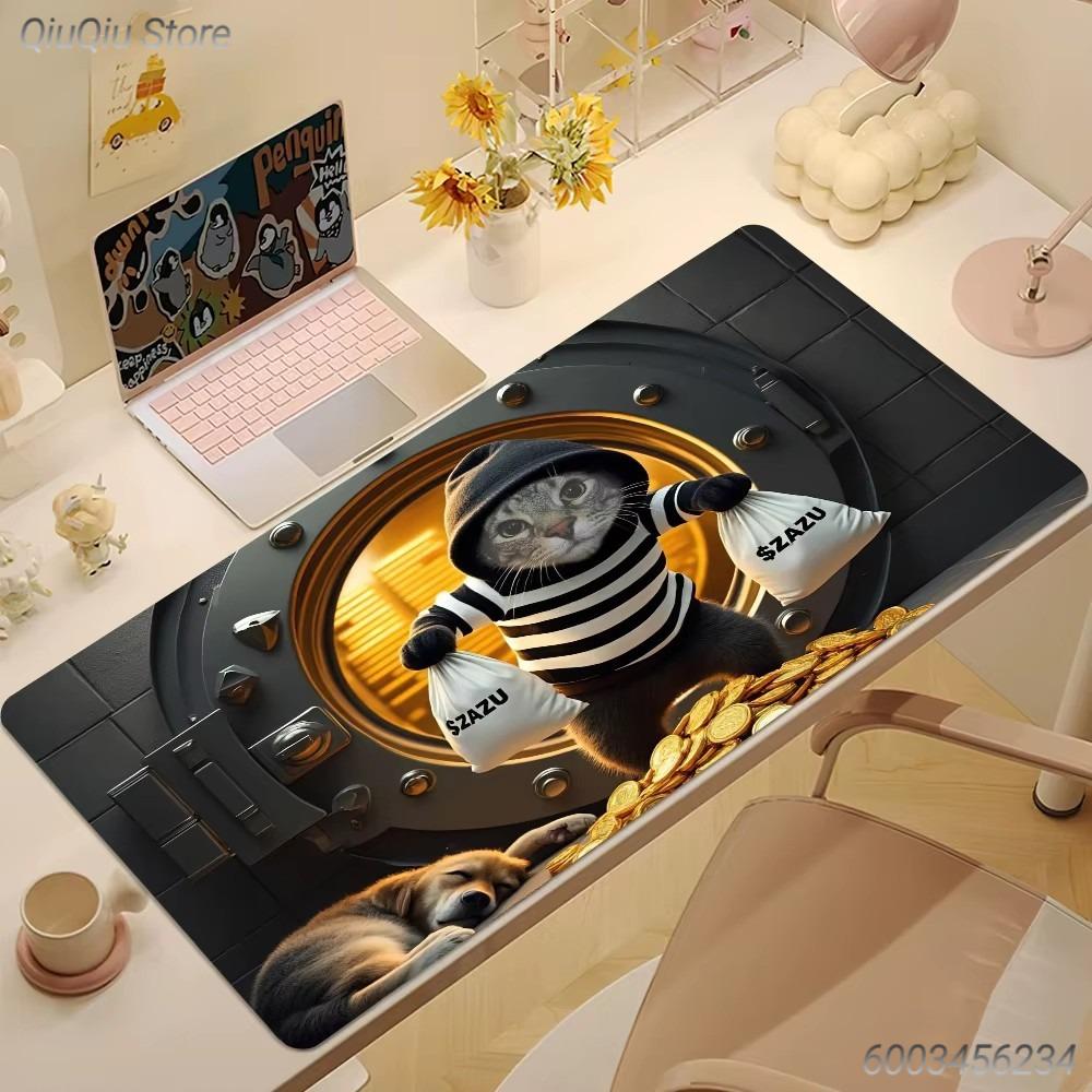 Funny Rock Meme Cat Mouse Pad Black Large Desk Mat for Gamers Cat Lovers