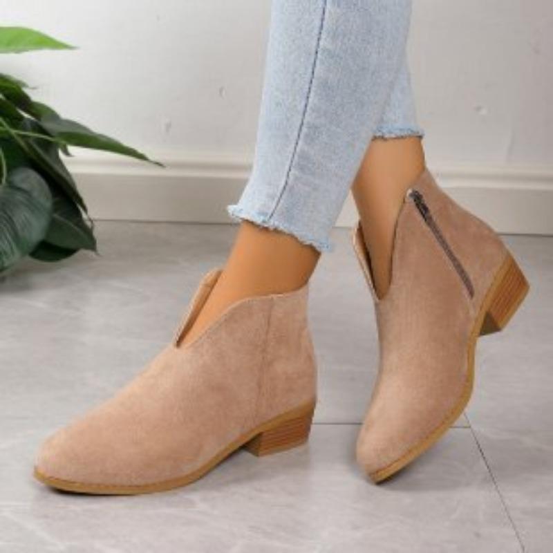 Podzimní a zimní leopardí potisk odmocniny krátké boty boční zip kulatá hlava V ústa semišové holé boty dámské