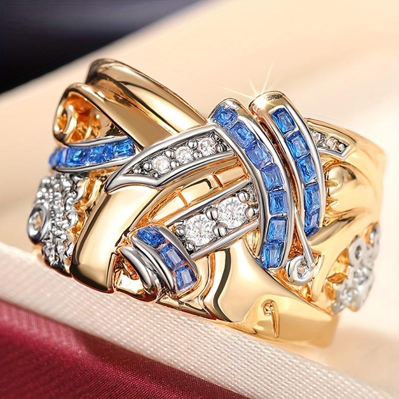 Fashion New Geometric Irregular Personality Golden Color Cubic Zirconia Ring for Women Party Accessories Dangle Custom Jewelry