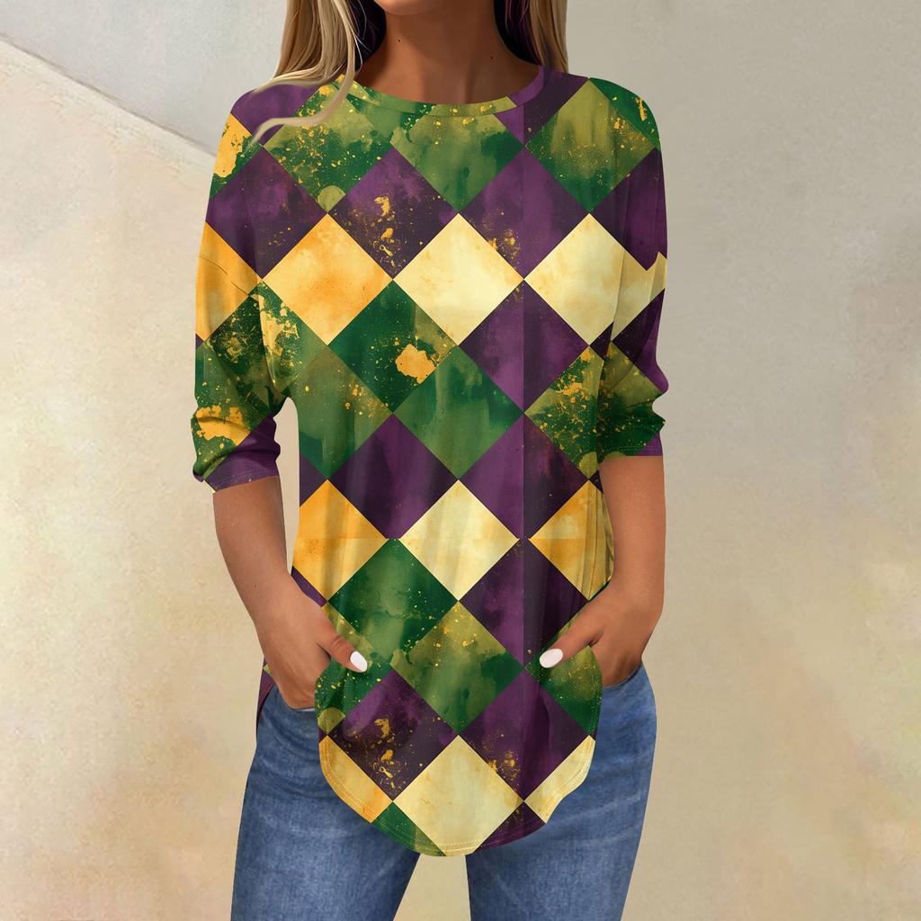 Womens T Shirts 3/4 Sleeve Shirts Solid Color Pullover Summer Spring Tops Blouses