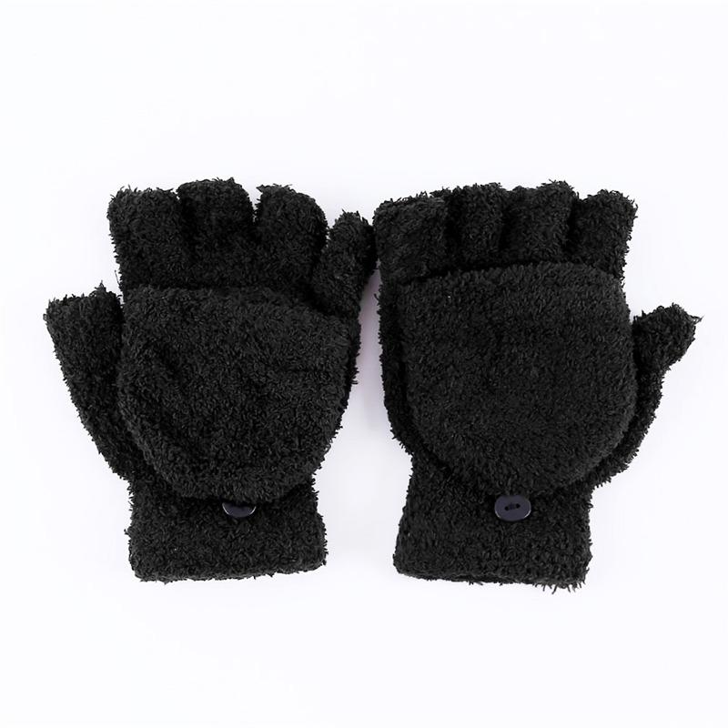 

Winter Warm Women s Half Finger Gloves Multi Functional Flip Cute Coral Fleece Warm Cold-proof Soft Comfortable Female s Gloves чёрный