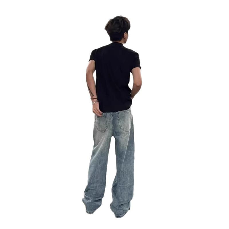 American retro lightning pattern micro-pull jeans men's unknwn nhappy straight loose wide-leg pants