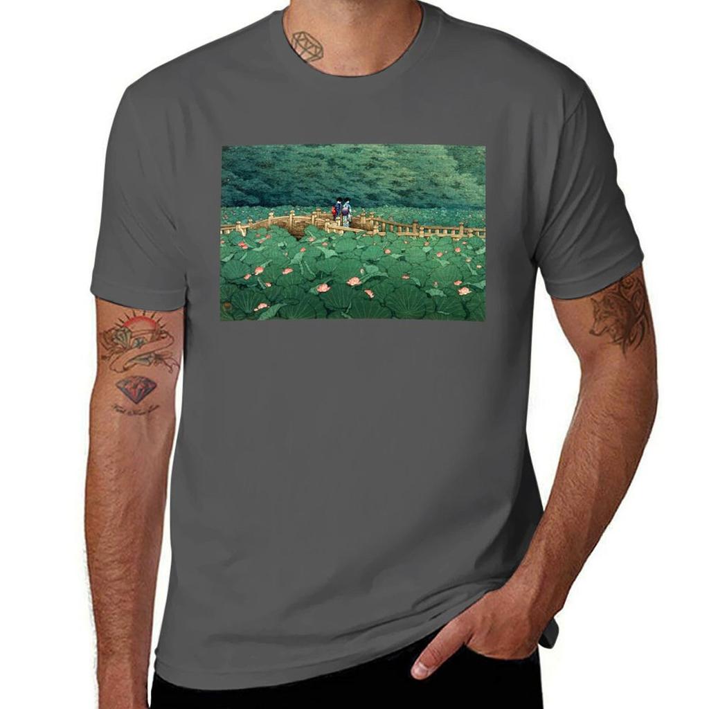 Kawase Hasui - The Pond At Benten Shrine In Shiba T-shirt Men T Shirt Cotton 100% Funny T Shirts Dark Humor T-shirt