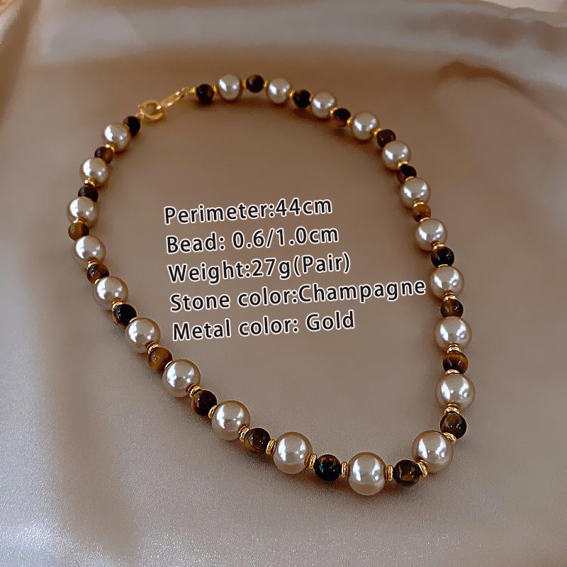 

Maillard Natural Tiger s-eye Champagne Pearl Bead Necklace For 2026 Fashion Jewelry Women s Sexy Sweater Chain Neck Accessories