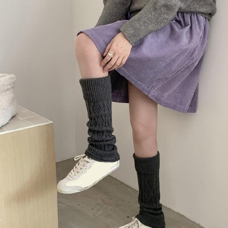 Korean Turn Cuff Leg Warmers for Women Cable Knit Stretchy Footless Socks Students Solid Color Boot Covers Streetwear