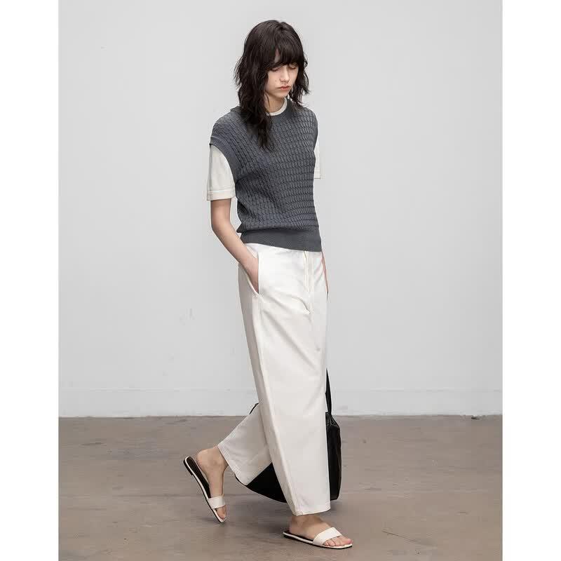Women's Spring Silk Wool Blend Color-Block Knit Sweater