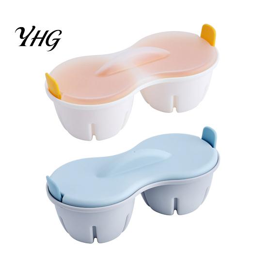 Hard Boiled Egg Maker Dual Cavity Microwave Poacher with Lid, Heat Resistant Plastic Compact Cooker Double Hole Steamer, Quick Breakfast Tool