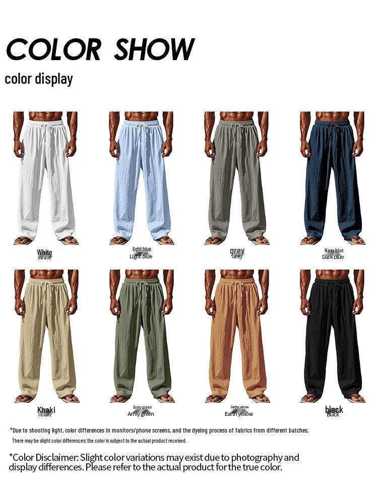 Herren Sommer Leinenhose Übergröße - Europäischer Amerikanischer Stil, Gerades Bein, Falten, Kordelzug, Schnelltrocknend.