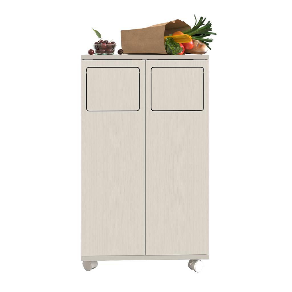 Armadio per la spazzatura, Armadietto da cucina su ruote effetto legno chiaro, Armadietto per la raccolta differenziata a 2 ante con rotelle bianche, per Cucina e Sala da pranzo, 46,7x35x80cm