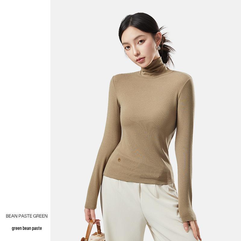 Women's Velvet High Neck Warm Turtleneck Long Sleeve Top - Autumn/Winter Base Layer
